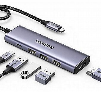 ����� ������� 5 �-1 ����� - ����-�� �-3xUSB3.0 + HDMI(4K30Hz) + PD100W - ���� UGREEN ��� 15596