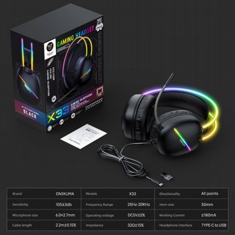 ������� ������� �������� Onikuma X33 � ����� RGB | ������ 50 ��� | ����� Type-C �� ���� USB